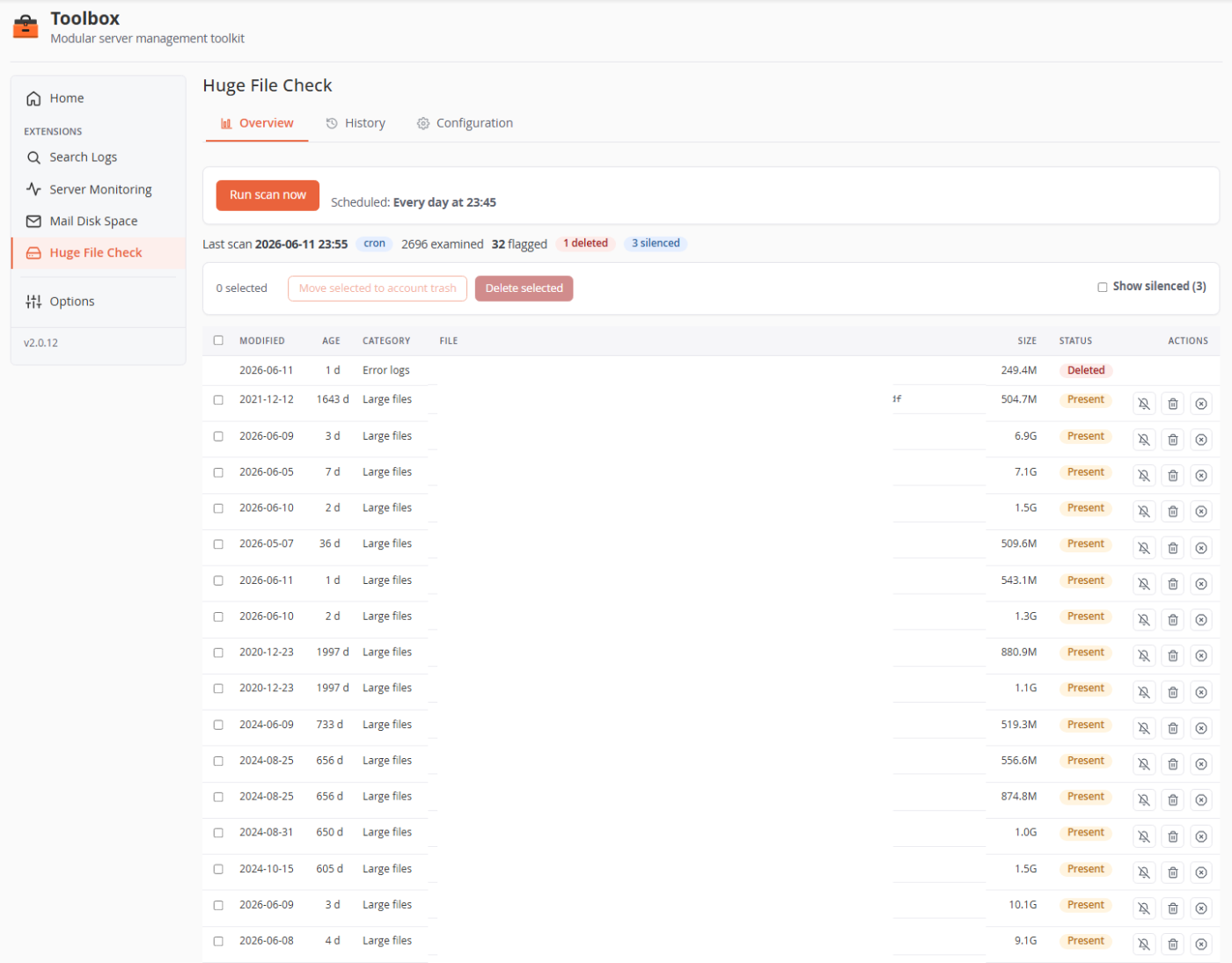 Find oversized files and stale backups