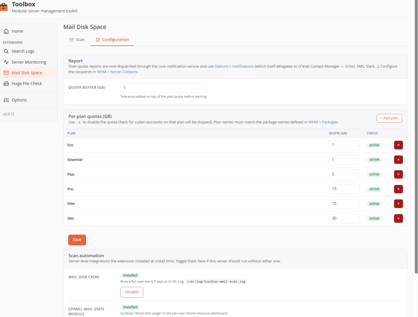 Per-plan quotas and automatic reports