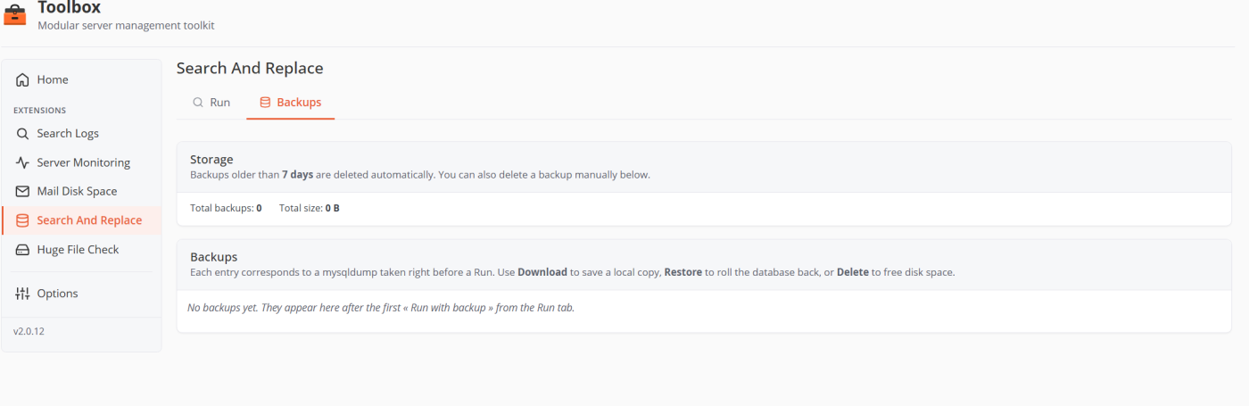 A backup before every run, restore in one click