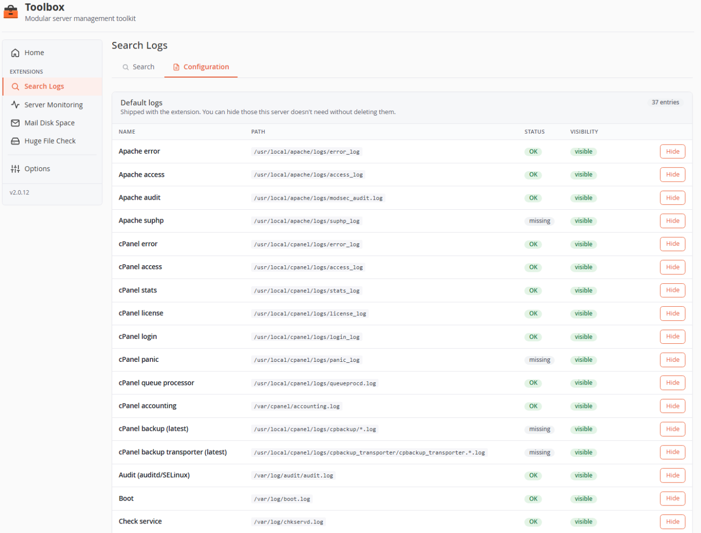 Tune the log list to your server
