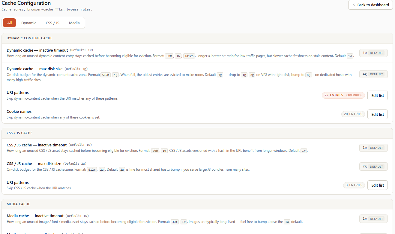 Server-wide tuning, with safe defaults